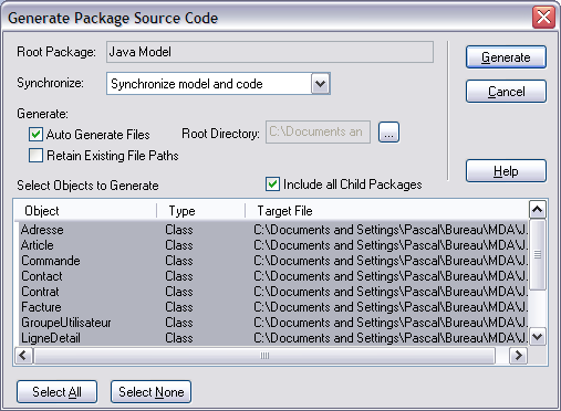 generate package source code - enterprise architect